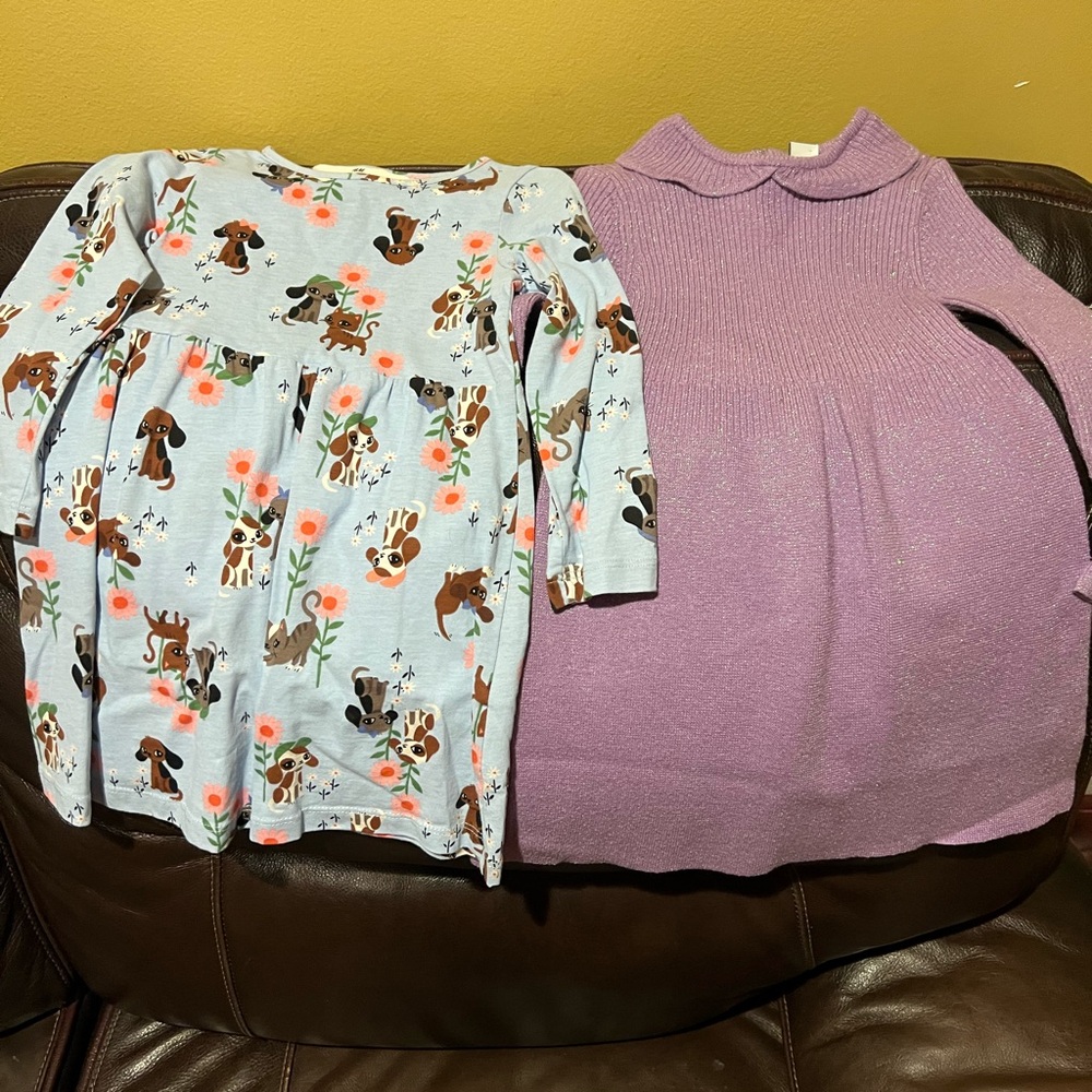 H&M Lilac Sparkle Knit Dress/Primark Puppy Print Cotton Dress